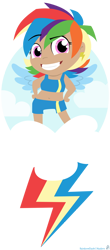 Size: 528x1200 | Tagged: safe, artist:raygirl, rainbow dash, human, belly button, chibi, female, grin, humanized, lineless, smiling, solo, spread wings, winged humanization, wings