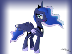 Size: 1280x960 | Tagged: safe, artist:thealjavis, princess luna, alicorn, pony, bandage, injured wing, solo