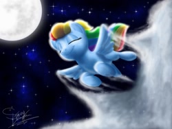 Size: 1024x768 | Tagged: safe, artist:shadeysix, rainbow dash, pegasus, pony, blue coat, female, flying, mare, multicolored mane, solo