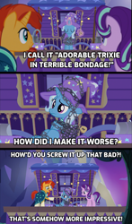 Size: 795x1351 | Tagged: safe, derpibooru import, edit, edited screencap, screencap, starlight glimmer, sunburst, trixie, pony, unicorn, uncommon bond, anime, caption, image macro, magical sempai, tejina senpai, text