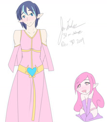 Size: 1280x1445 | Tagged: safe, artist:jonfawkes, princess cadance, shining armor, human, clothes, crossdressing, dress, elf ears, evening gloves, humanized