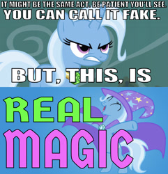 Size: 639x662 | Tagged: safe, artist:madameleflour, derpibooru import, edit, edited screencap, editor:undeadponysoldier, screencap, trixie, pony, unicorn, boast busters, magic duel, angry, cape, caption, clothes, cute, eyes closed, hat, image macro, lyrics, magic pmv, meme, pmv, solo, song reference, text, trixie yells at everything, trixie's cape, trixie's hat