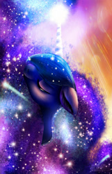 Size: 1024x1589 | Tagged: dead source, safe, artist:moonstone360, princess luna, alicorn, pony, color porn, floppy ears, fluffy, glowing horn, magic, solo, sparkles