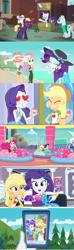 Size: 1280x4308 | Tagged: safe, derpibooru import, screencap, applejack, fluttershy, rarity, trixie, pony, better together, camping must-haves, equestria girls, festival filters, forgotten friendship, made in manehattan, rollercoaster of friendship, super squad goals, fun inspector pinkie, geode of shielding, geode of super strength, heart, heart eyes, implied lesbian, implied rarijack, implied shipping, magical geodes, wingding eyes