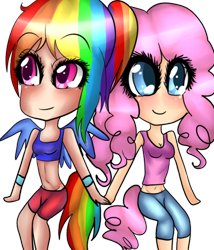 Size: 500x583 | Tagged: safe, pinkie pie, rainbow dash, female, humanized, lesbian, pinkiedash, shipping, tailed humanization, winged humanization