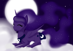 Size: 1000x699 | Tagged: safe, artist:zoeezoee, princess luna, alicorn, pony, cloud, moon, solo