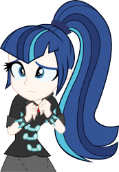 Size: 400x579 | Tagged: safe, artist:alkonium, gleaming shield, shining armor, sonata dusk, equestria girls, clothes, frown, palette swap, ponytail, recolor, rule 63, shining sonata, simple background, skirt, transparent background, vector
