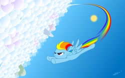 Size: 1920x1200 | Tagged: safe, artist:hyhlion, rainbow dash, pegasus, pony, cloud, cloudy, sky, wallpaper