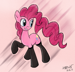 Size: 900x865 | Tagged: safe, artist:dtz-alien, pinkie pie, earth pony, pony, clothes, solo, stockings