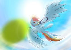 Size: 5000x3500 | Tagged: safe, artist:phon-e, rainbow dash, pegasus, pony, blue mane, female, mare, multicolored mane, tennis