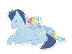 Size: 697x520 | Tagged: safe, artist:siriasly, rainbow dash, soarin', pegasus, pony, female, male, shipping, sleeping, soarindash, straight