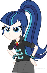Size: 400x622 | Tagged: safe, artist:alkonium, artist:crimsumic, gleaming shield, shining armor, equestria girls, angry, clothes, frown, palette swap, ponytail, recolor, rule 63, shining sonata, simple background, skirt, transparent background, vector