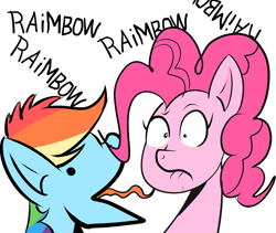 Size: 900x758 | Tagged: safe, artist:jhannrahn, pinkie pie, rainbow dash, earth pony, pegasus, pony, licking, tongue out