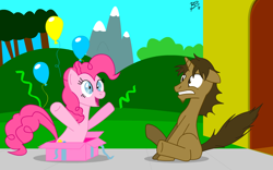 Size: 960x600 | Tagged: safe, artist:sdych, pinkie pie, oc, oc:dream catcher, pony, unicorn, present