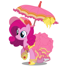 Size: 2647x3000 | Tagged: safe, artist:erikadaniel98, pinkie pie, earth pony, pony, alternate hairstyle, beautiful, clothes, dress, high res, shoes, simple background, transparent background, umbrella, vector