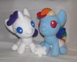 Size: 1812x1464 | Tagged: safe, artist:gypmina, rainbow dash, rarity, pony, baby, baby pony, diaper, diapered plushie, foal, irl, photo, plushie