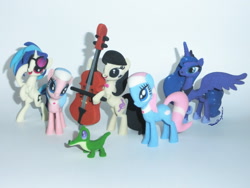 Size: 2000x1500 | Tagged: safe, artist:deathpwny, aloe, dj pon-3, gummy, lotus blossom, octavia melody, princess luna, vinyl scratch, earth pony, pony, 3d print, cello, irl, musical instrument, photo, spa twins