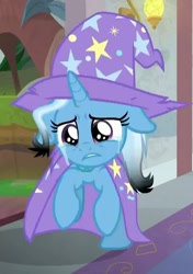 Size: 392x556 | Tagged: safe, derpibooru import, screencap, trixie, pony, a horse shoe-in, cropped, crying, sad, singed, solo