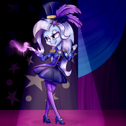 Size: 1861x1861 | Tagged: safe, artist:lixthefork, derpibooru import, trixie, equestria girls, clothes, dress, magic, performance, solo, stage