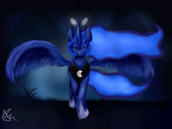 Size: 1600x1200 | Tagged: safe, artist:bunnzee, nightmare moon, princess luna, alicorn, pony, crying, duality, eyes closed, solo, spread wings