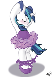 Size: 362x533 | Tagged: safe, artist:ransurround, shining armor, pony, unicorn, ballet, bipedal, blushing, clothes, crossdressing, dancing, dress, eyes closed, simple background, smiling, tutu, white background