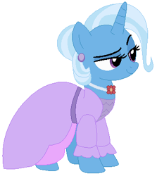 Size: 349x391 | Tagged: safe, artist:cheerful9, derpibooru import, trixie, pony, unicorn, alternate hairstyle, clothes, dress, female, mare, raised eyebrow, smiling, smirk, solo