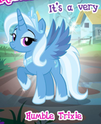 Size: 336x412 | Tagged: safe, derpibooru import, idw, trixie, alicorn, reflections, spoiler:comic, alicornified, artistic, gameloft, idw showified, meme, princess of humility, race swap, solo, trixiecorn, wow! glimmer