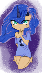 Size: 615x1070 | Tagged: safe, artist:jonathan the awesome, derpibooru exclusive, princess luna, human, clothes, horned humanization, humanized, solo, t-shirt