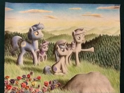 Size: 960x720 | Tagged: safe, artist:jac59col, night light, shining armor, twilight sparkle, twilight velvet, pony, unicorn, flower, forest, grass, rose, sparkle family, traditional art, younger