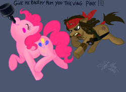 Size: 1920x1408 | Tagged: safe, artist:athyess, pinkie pie, earth pony, pony, bottle, crossover, jack sparrow, pirates of the caribbean, ponified, rum