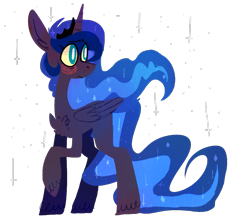 Size: 939x812 | Tagged: safe, artist:secretwanderlust, princess luna, alicorn, pony, blushing, raised hoof, simple background, solo, sparkles, transparent background