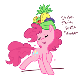 Size: 500x500 | Tagged: safe, artist:mt, pinkie pie, earth pony, pony, dancing, fruit, solo