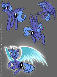 Size: 750x1020 | Tagged: safe, artist:cosmalumi, princess luna, alicorn, pony, alternate hairstyle, glowing eyes, halo, s1 luna, solo, woona