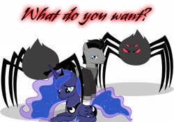 Size: 2048x1433 | Tagged: artist needed, safe, edit, princess luna, alicorn, pony, spider, associates, babylon 5, crossover, mr morden, offscreen character, photoshop, ponified, question, shadows, this will end in tears, what do you want