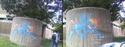 Size: 960x360 | Tagged: safe, rainbow dash, pegasus, pony, chalk, graffiti, new york college, photo