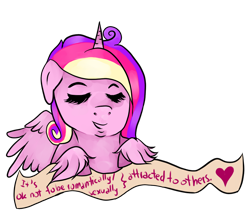Size: 950x850 | Tagged: safe, artist:hairidan, princess cadance, alicorn, pony, aromantic, asexual, feminist ponies, mouthpiece, old banner, positive ponies, solo, subversive kawaii