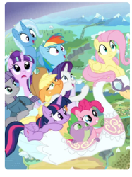 Size: 247x330 | Tagged: safe, derpibooru import, applejack, fluttershy, maud pie, pinkie pie, rainbow dash, rarity, spike, starlight glimmer, trixie, twilight sparkle, twilight sparkle (alicorn), alicorn, dragon, earth pony, pegasus, pony, unicorn, mane seven, mane six, picture for breezies, swan boat