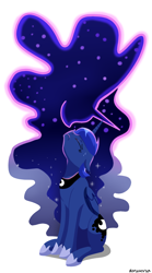 Size: 1000x1800 | Tagged: safe, artist:zoruanna, princess luna, tantabus, alicorn, pony, alternate hairstyle, duo, eyes closed, frown, monster mane, simple background, white background