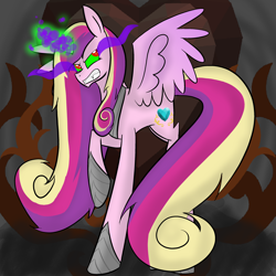 Size: 3000x3000 | Tagged: safe, artist:melisong777, princess cadance, alicorn, pony, armor, corrupted, dark magic, magic, possessed, solo, sombra eyes