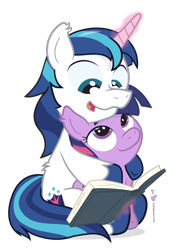 Size: 630x910 | Tagged: safe, artist:dm29, shining armor, twilight sparkle, pony, unicorn, bbbff, brother and sister, cute, duo, female, fuzznums, hug, julian yeo is trying to murder us, male, reading, shining adorable, siblings, simple background, story time, transparent background