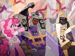 Size: 600x449 | Tagged: safe, artist:oreosoxfox, pinkie pie, oc, earth pony, pony, blitzwing, crossover, party, transformers