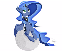 Size: 4044x3349 | Tagged: safe, artist:ando, princess luna, alicorn, pony, moon, sad, sitting, solo, tangible heavenly object