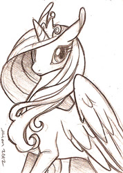 Size: 356x500 | Tagged: safe, artist:alienfirst, princess cadance, alicorn, pony, female, horn, monochrome, solo