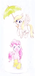 Size: 880x1920 | Tagged: safe, artist:gokupony, derpy hooves, pinkie pie, pegasus, pony, female, mare, umbrella