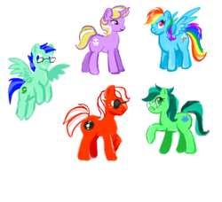 Size: 500x455 | Tagged: safe, artist:vampirechicken, rainbow dash, dave strider, homestuck, jade harley, john egbert, ponified, rose lalonde