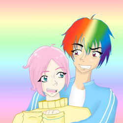 Size: 786x786 | Tagged: safe, artist:littledevil-vchan, fluttershy, rainbow blitz, rainbow dash, humanized, rule 63