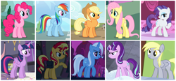 Size: 1166x542 | Tagged: safe, artist:3d4d, derpibooru import, applejack, derpy hooves, fluttershy, pinkie pie, rainbow dash, rarity, starlight glimmer, sunset shimmer, trixie, twilight sparkle, twilight sparkle (alicorn), alicorn, boast busters, equestria girls, princess twilight sparkle (episode), rainbow falls, the cutie map, mane six, saddle bag