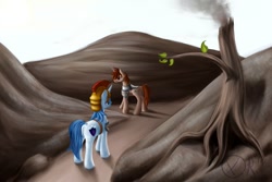 Size: 1095x730 | Tagged: safe, artist:xormak, shining armor, oc, pony, unicorn, armor, marching, mountain, tree, trunk