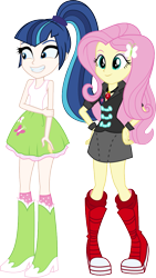 Size: 627x1109 | Tagged: safe, artist:alkonium, artist:mewtwo-ex, artist:nano23823, fluttershy, gleaming shield, shining armor, sonata dusk, equestria girls, clothes, clothes swap, palette swap, recolor, rule 63, shining sonata, skirt