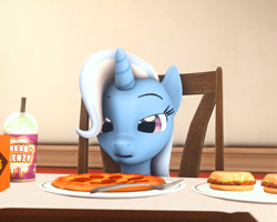 Size: 1350x1080 | Tagged: safe, artist:thederpymuffin, derpibooru import, edit, trixie, 3d, cropped, food, pizza, ponified animal photo, ponified meme, source filmmaker